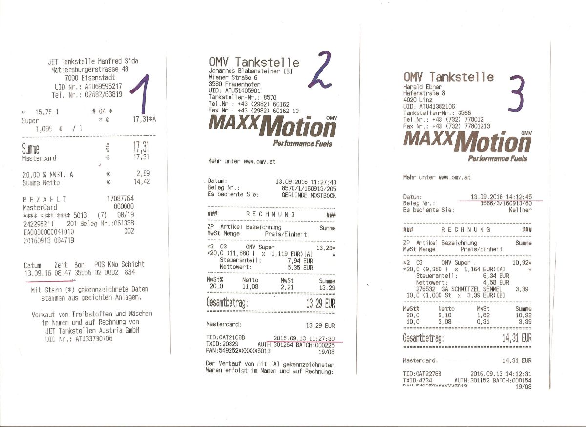 Example of a receipt